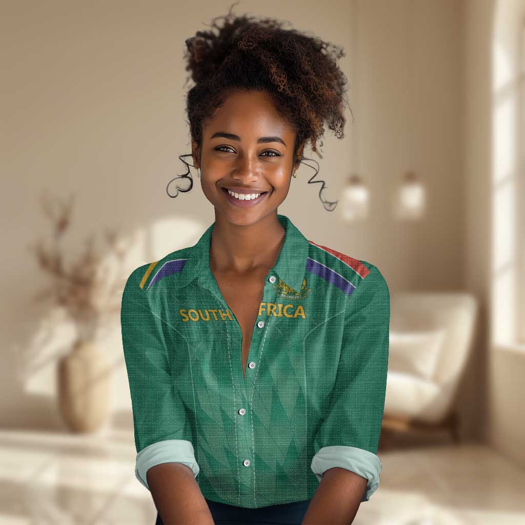 South Africa Cricket Custom Women Casual Shirt African King Proteas Green LT9