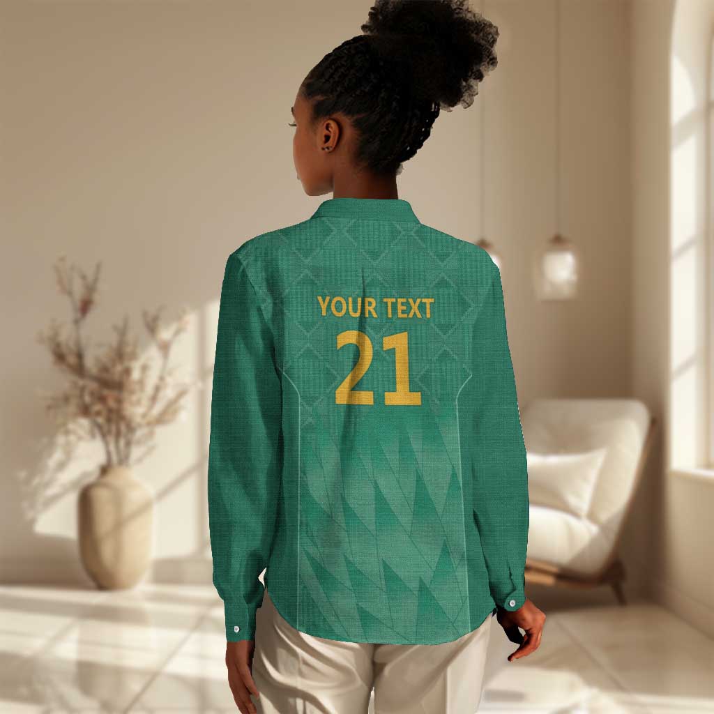 South Africa Cricket Custom Women Casual Shirt African King Proteas Green LT9