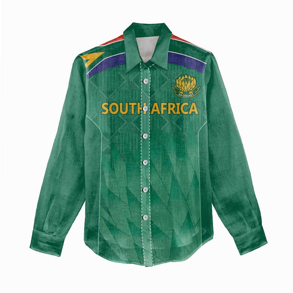 South Africa Cricket Custom Women Casual Shirt African King Proteas Green LT9