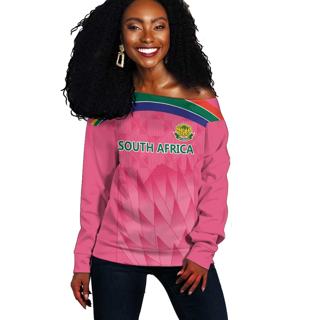 South Africa Cricket Custom Off Shoulder Sweater African King Proteas Pink LT9