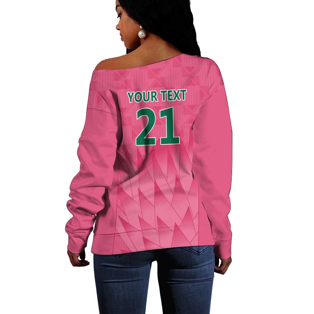 South Africa Cricket Custom Off Shoulder Sweater African King Proteas Pink LT9