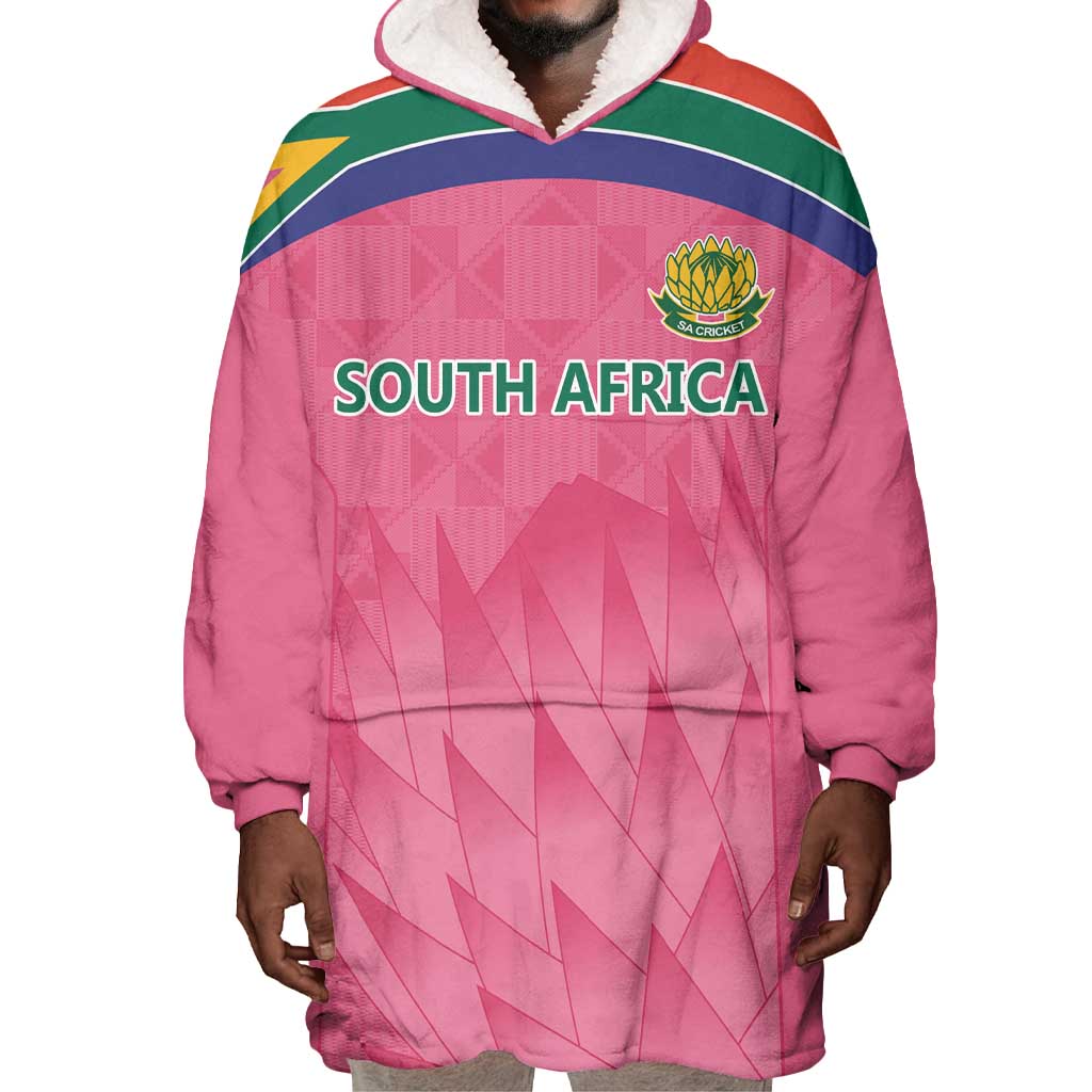 South Africa Cricket Custom Wearable Blanket Hoodie African King Proteas Pink LT9