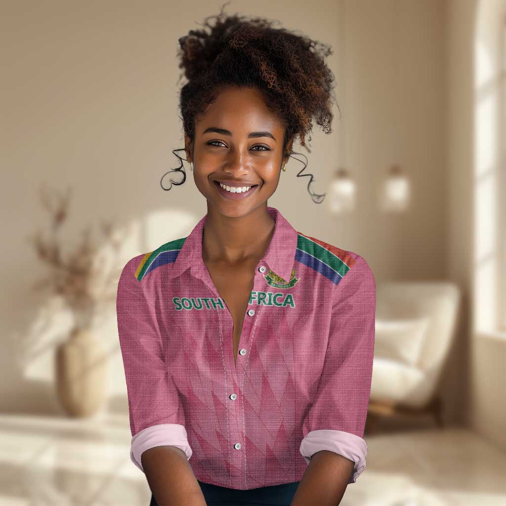 South Africa Cricket Custom Women Casual Shirt African King Proteas Pink LT9