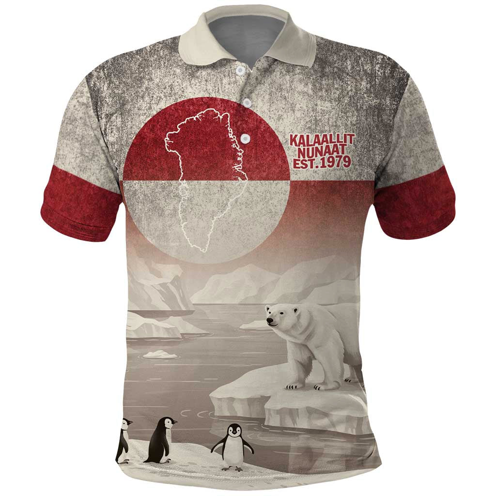 Greenland Flag Vintage Polo Shirt Greenlander Flag With Polar Bear LT9