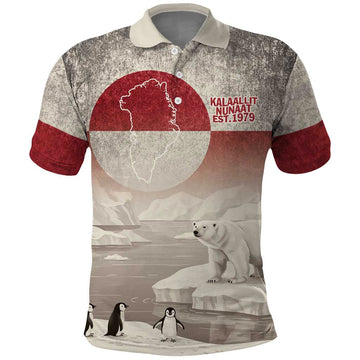 Greenland Flag Vintage Polo Shirt Greenlander Flag With Polar Bear LT9