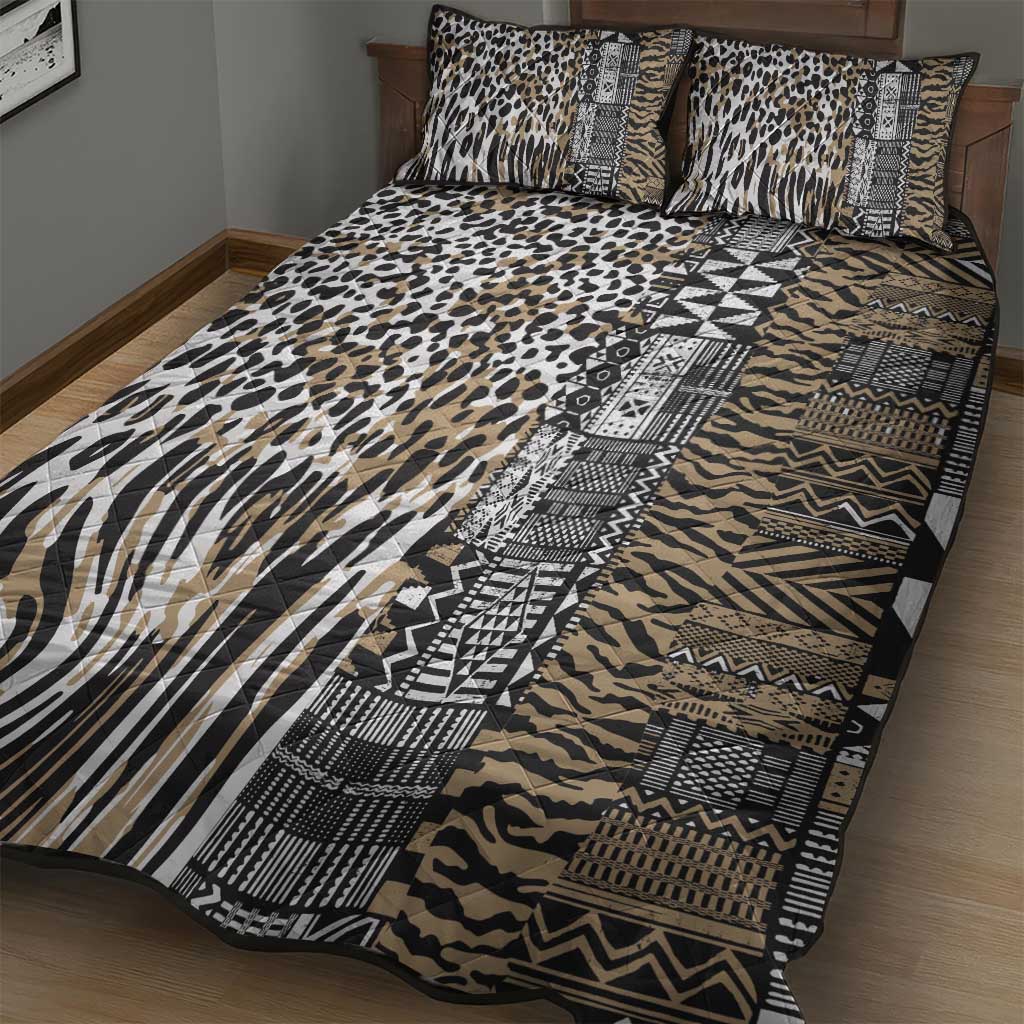 Africa Tribal Pattern Mixed Leopard Skin Quilt Bed Set LT9