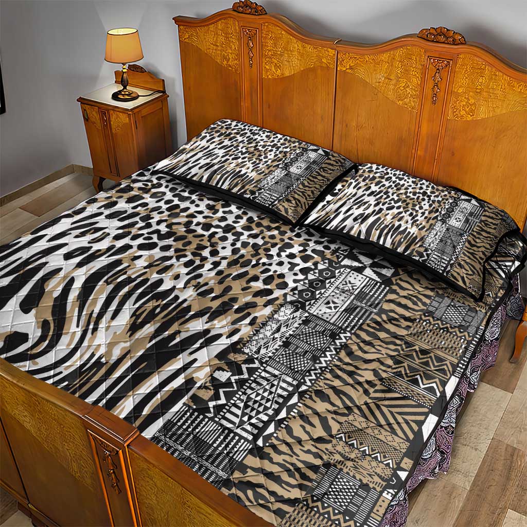 Africa Tribal Pattern Mixed Leopard Skin Quilt Bed Set LT9