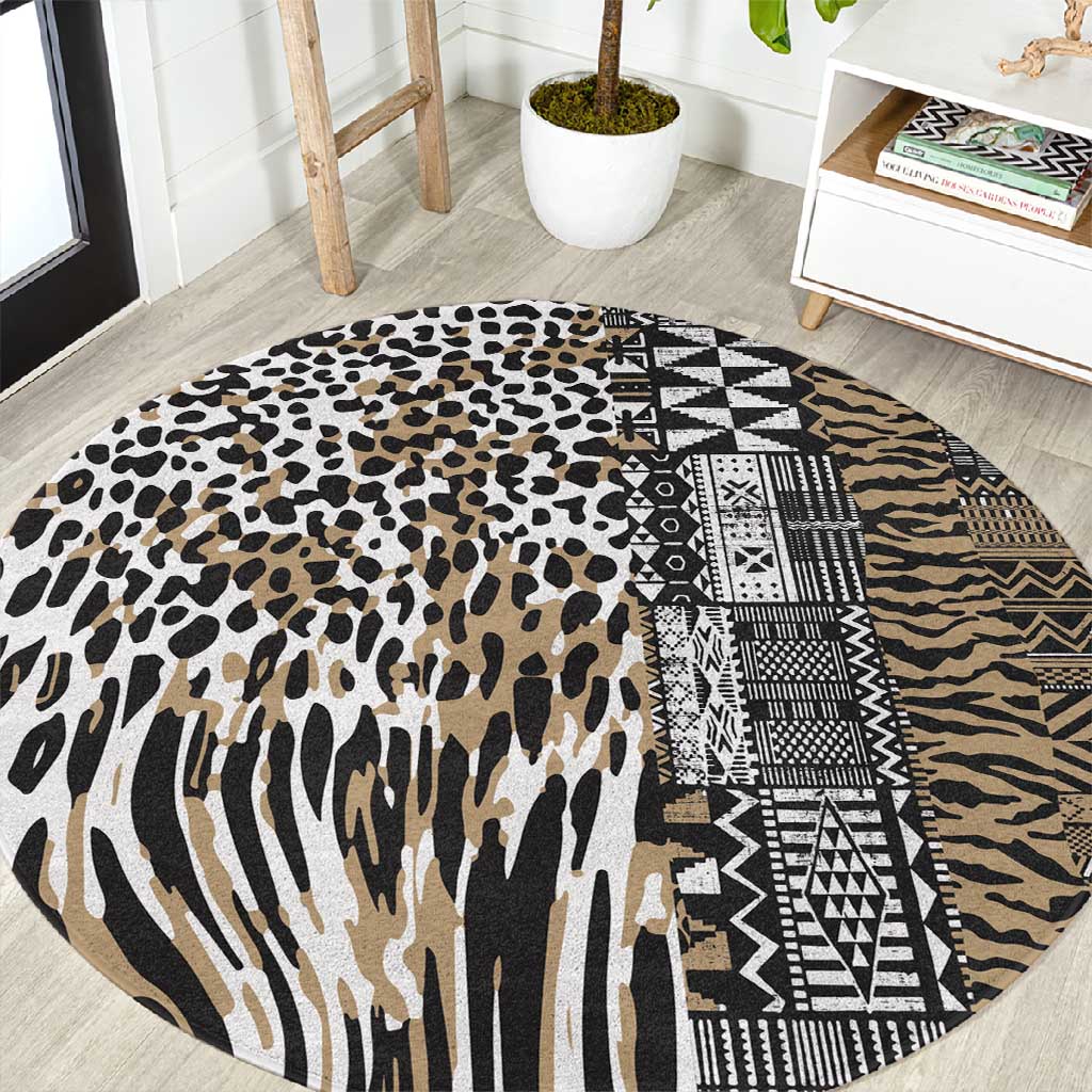 Africa Tribal Pattern Mixed Leopard Skin Round Carpet LT9