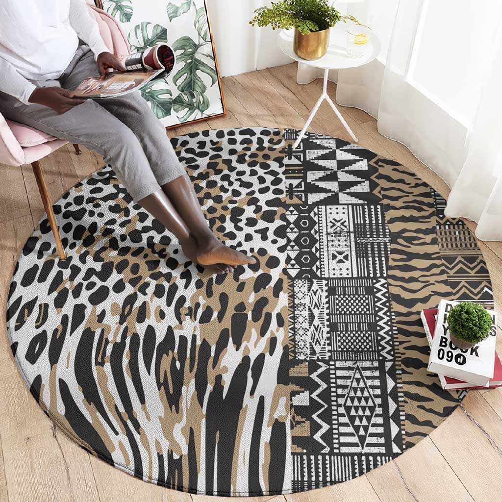 Africa Tribal Pattern Mixed Leopard Skin Round Carpet LT9