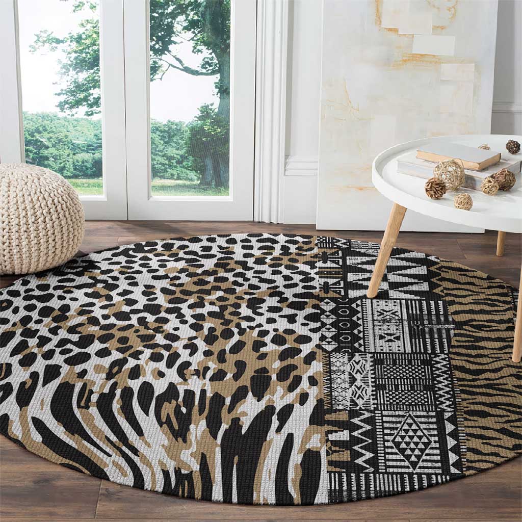 Africa Tribal Pattern Mixed Leopard Skin Round Carpet LT9