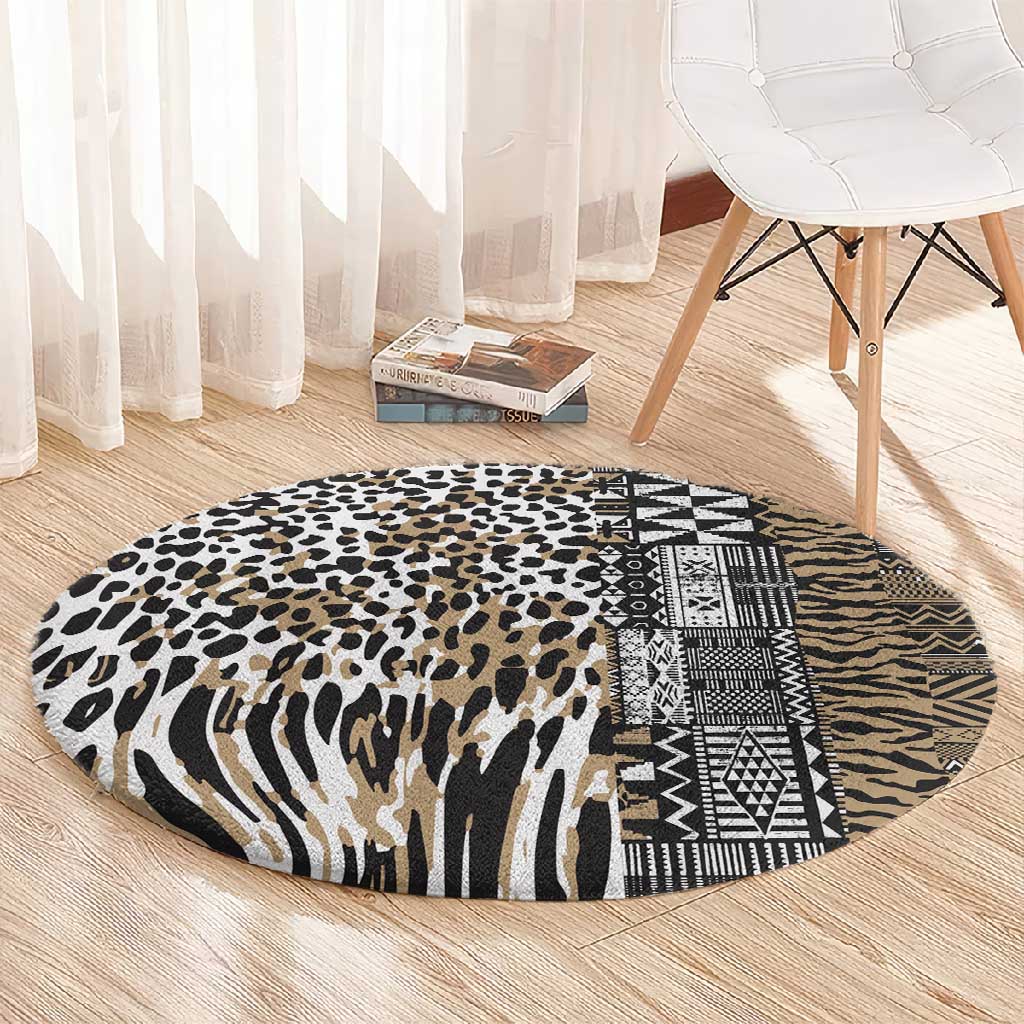 Africa Tribal Pattern Mixed Leopard Skin Round Carpet LT9