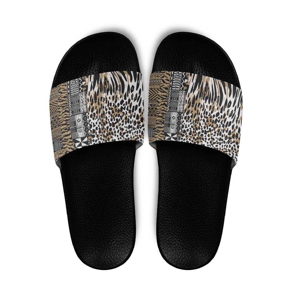 Africa Tribal Pattern Mixed Leopard Skin Slide Sandals LT9