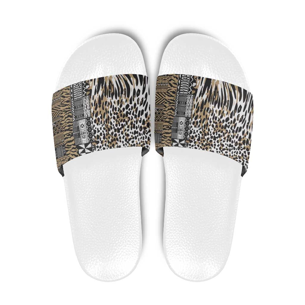 Africa Tribal Pattern Mixed Leopard Skin Slide Sandals LT9