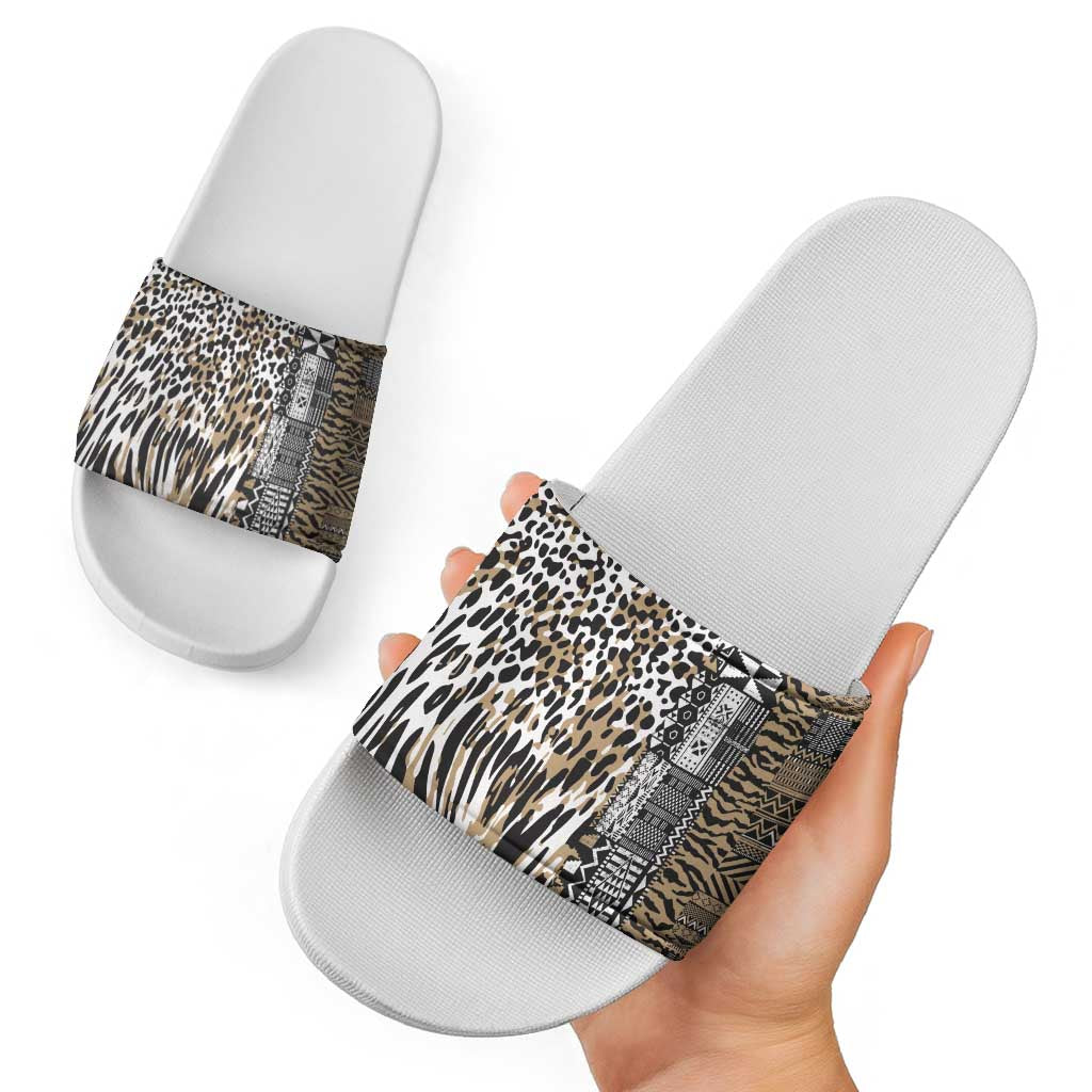 Africa Tribal Pattern Mixed Leopard Skin Slide Sandals LT9
