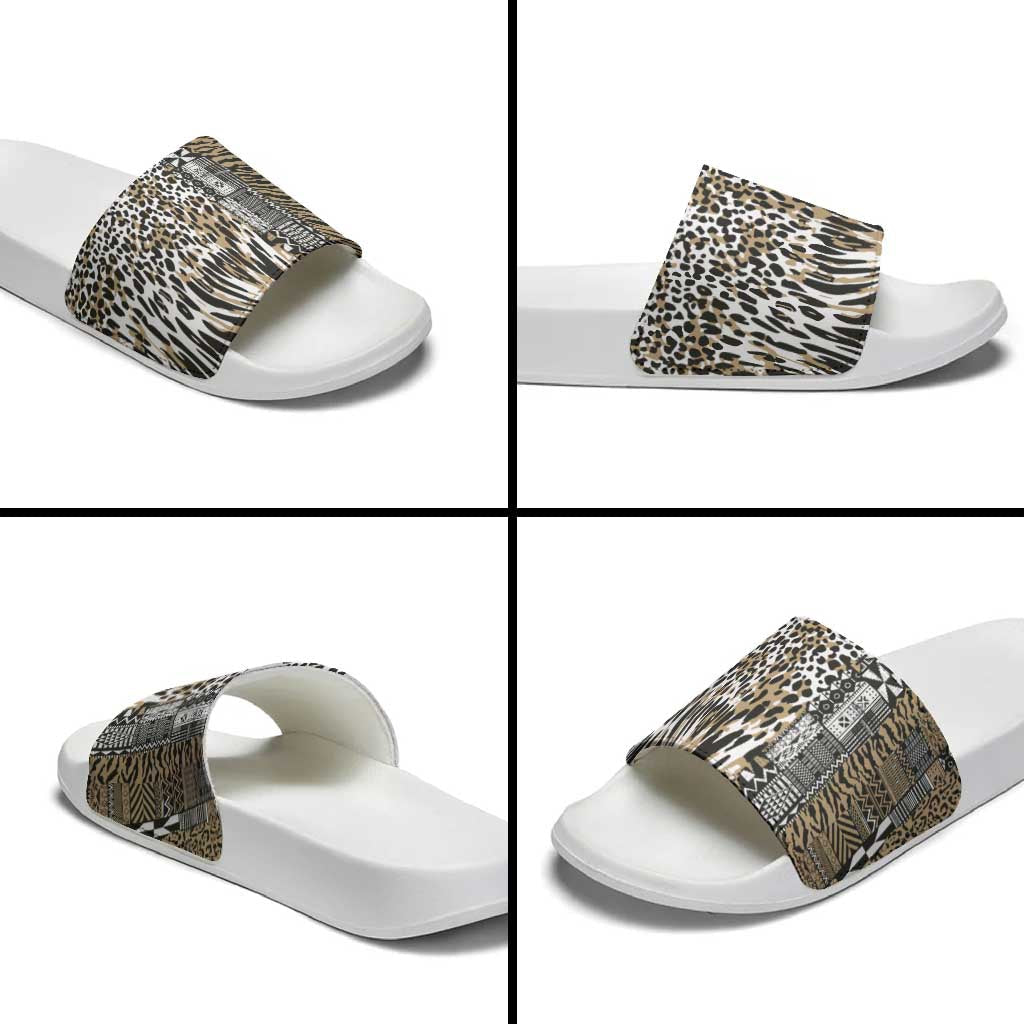 Africa Tribal Pattern Mixed Leopard Skin Slide Sandals LT9