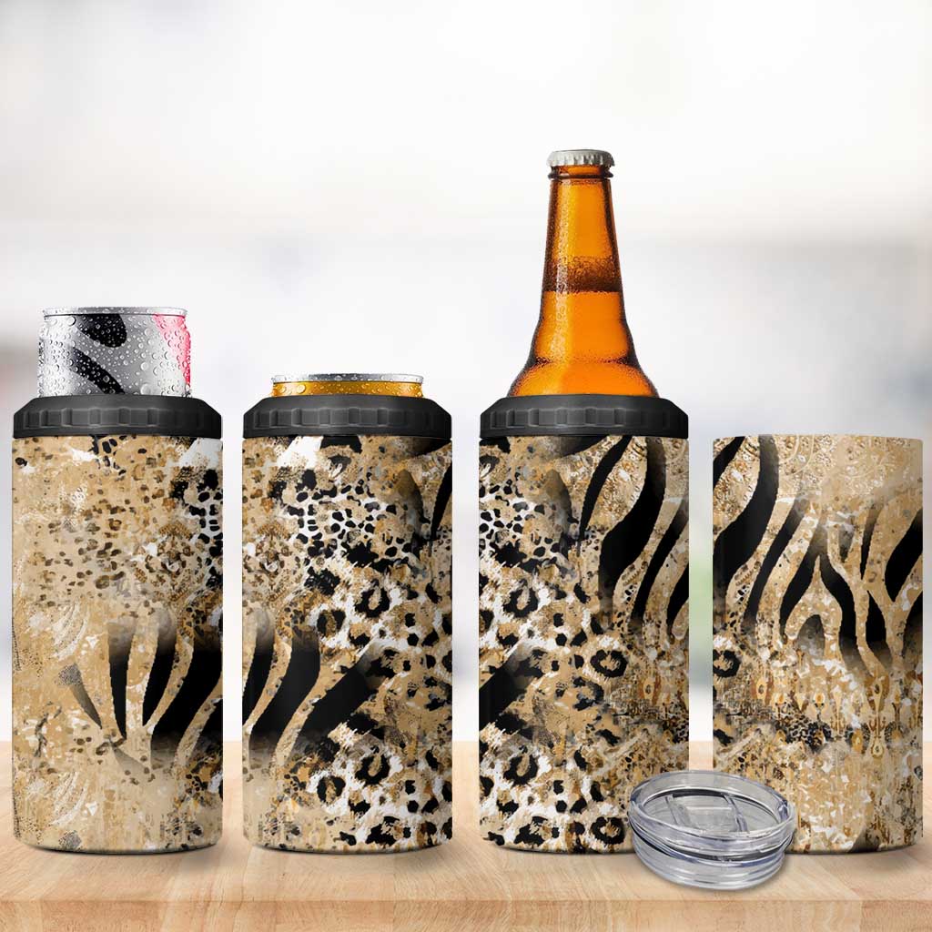 African Wild Animal Skins 4 in 1 Can Cooler Tumbler Zebra Tiger Leopard Mix Skin LT9