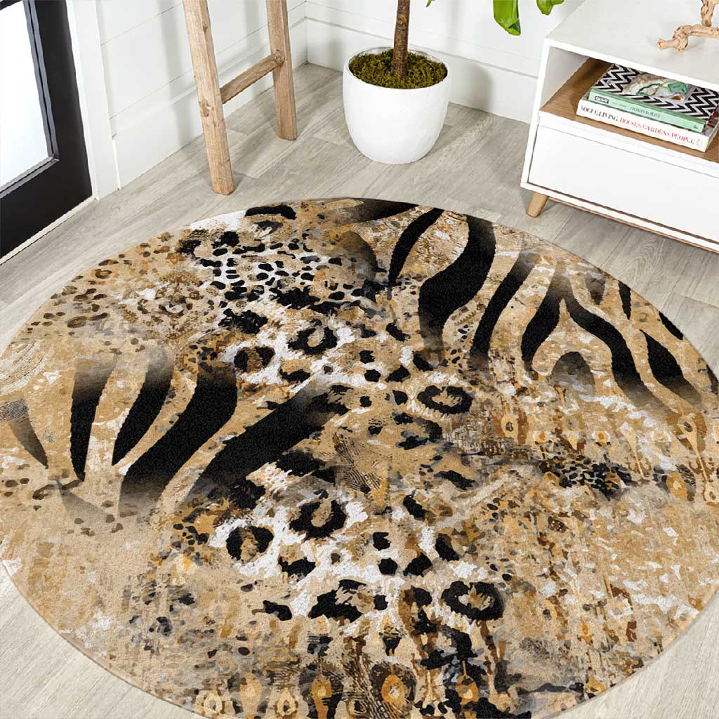 African Wild Animal Skins Round Carpet Zebra Tiger Leopard Mix Skin LT9