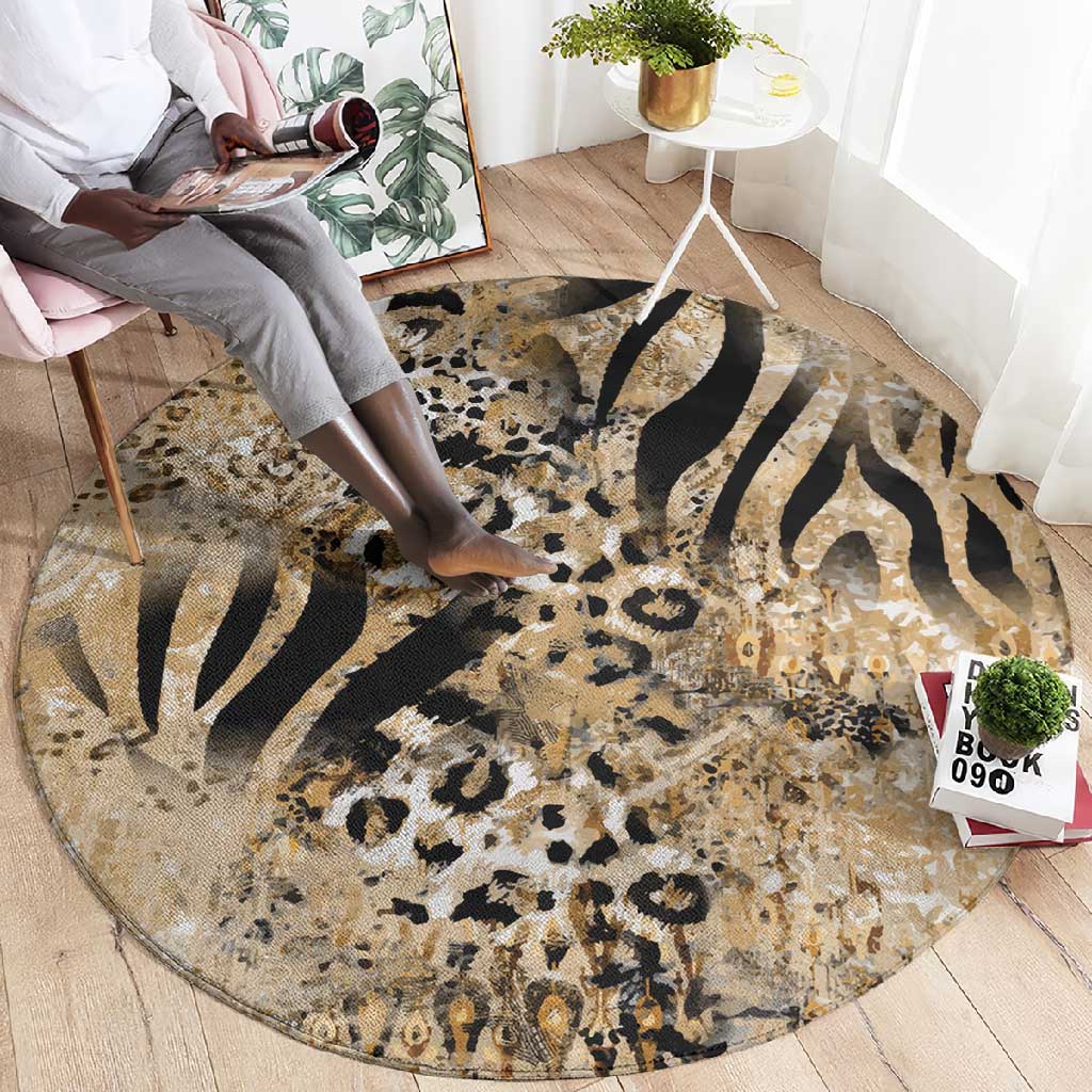 African Wild Animal Skins Round Carpet Zebra Tiger Leopard Mix Skin LT9