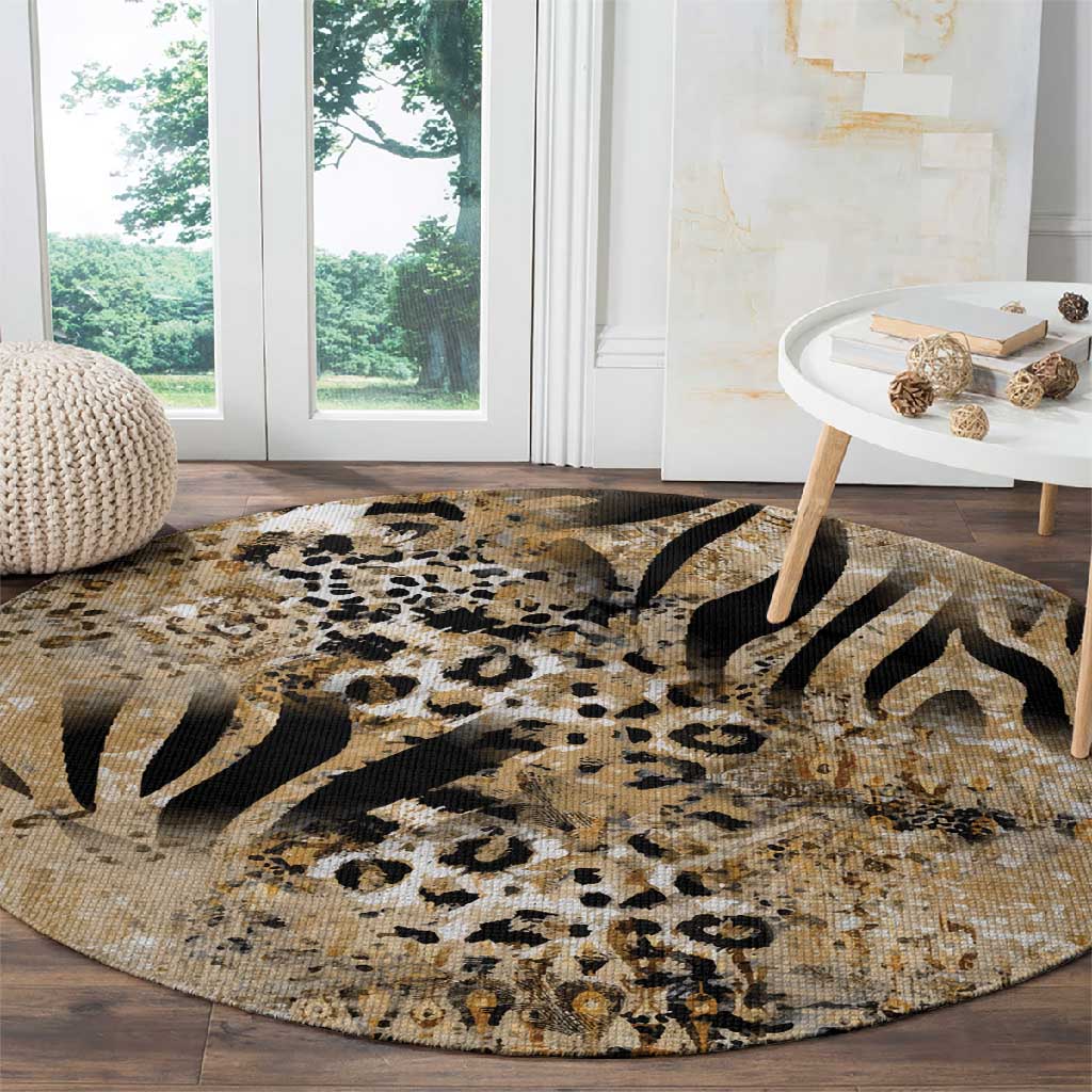 African Wild Animal Skins Round Carpet Zebra Tiger Leopard Mix Skin LT9