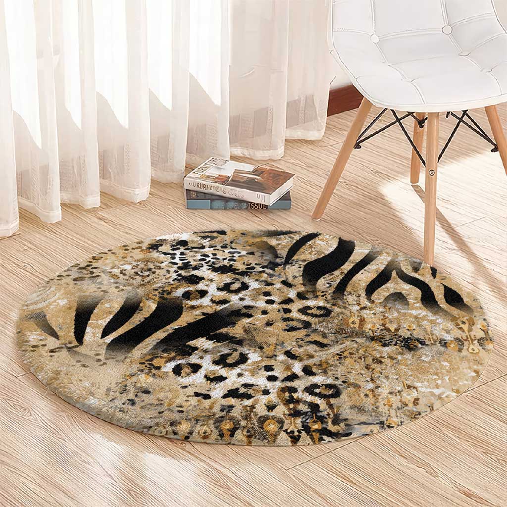 African Wild Animal Skins Round Carpet Zebra Tiger Leopard Mix Skin LT9