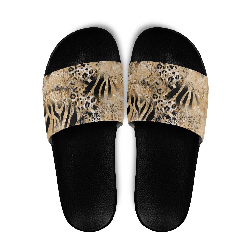 Wild Animal Skins Slide Sandals Zebra Tiger Leopard Mix Skin LT9