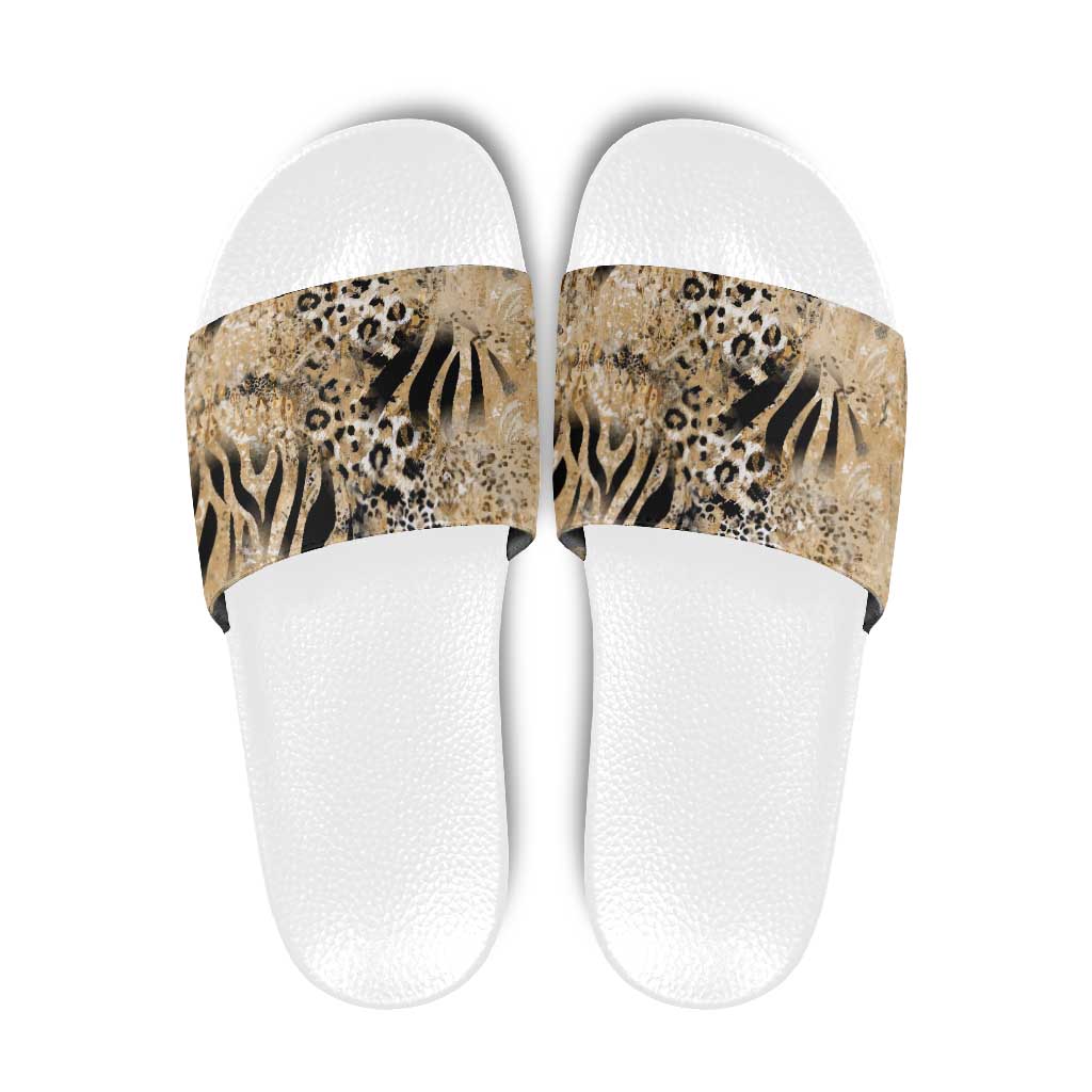 Wild Animal Skins Slide Sandals Zebra Tiger Leopard Mix Skin LT9