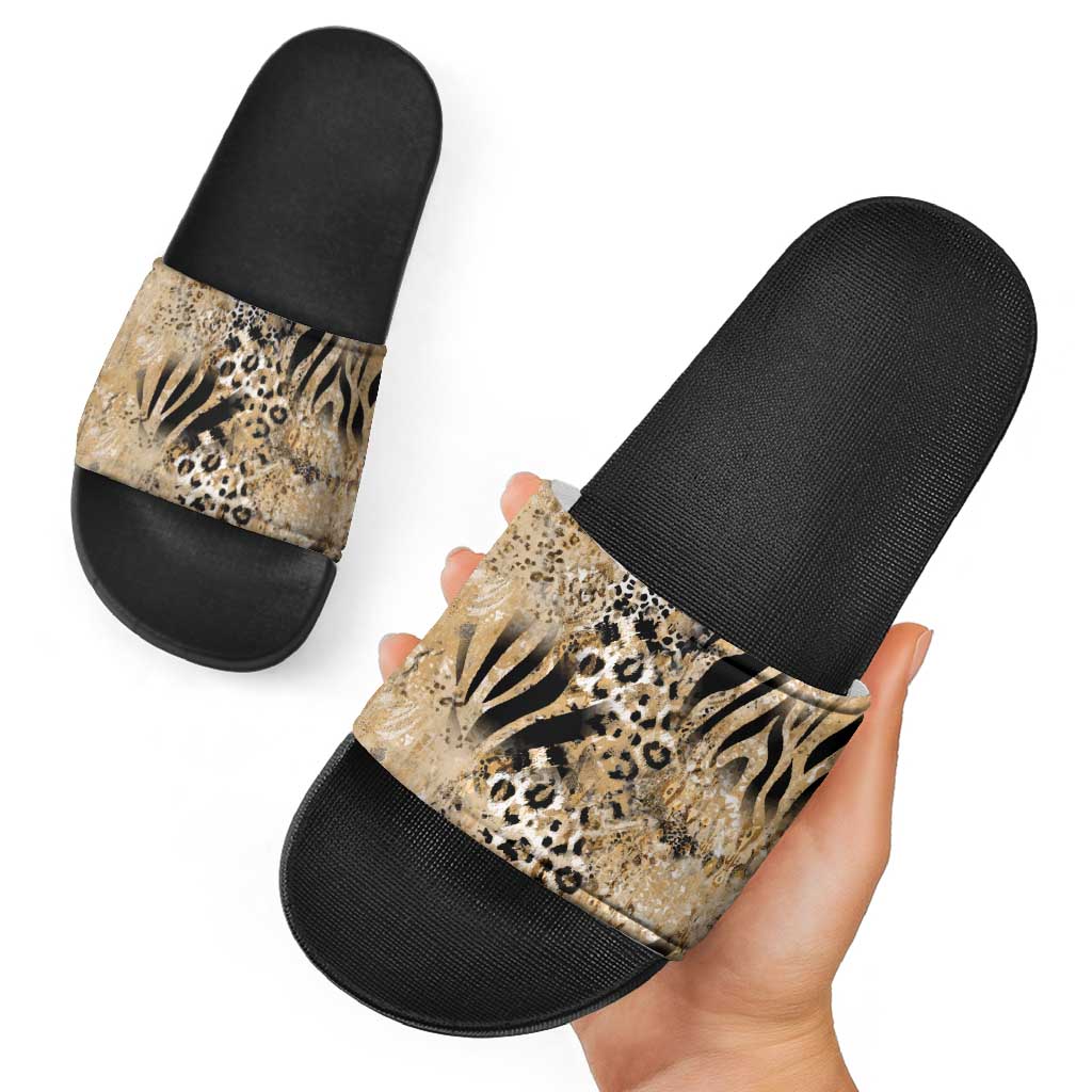 Wild Animal Skins Slide Sandals Zebra Tiger Leopard Mix Skin LT9