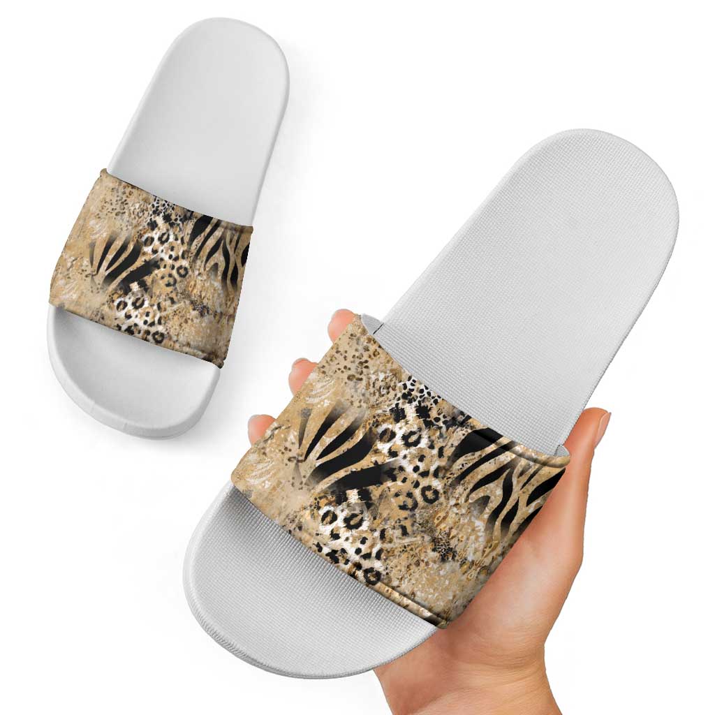 Wild Animal Skins Slide Sandals Zebra Tiger Leopard Mix Skin LT9