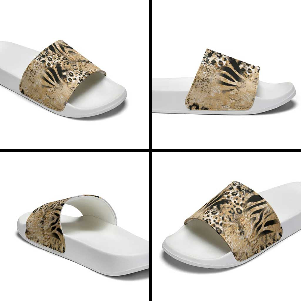 Wild Animal Skins Slide Sandals Zebra Tiger Leopard Mix Skin LT9