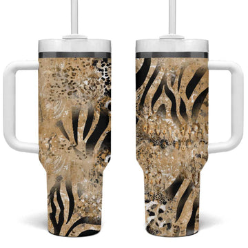 African Wild Animal Skins Tumbler With Handle Zebra Tiger Leopard Mix Skin LT9