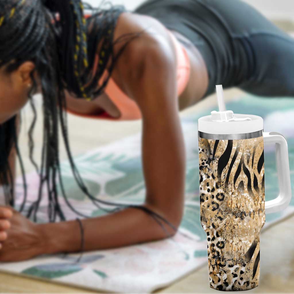African Wild Animal Skins Tumbler With Handle Zebra Tiger Leopard Mix Skin LT9