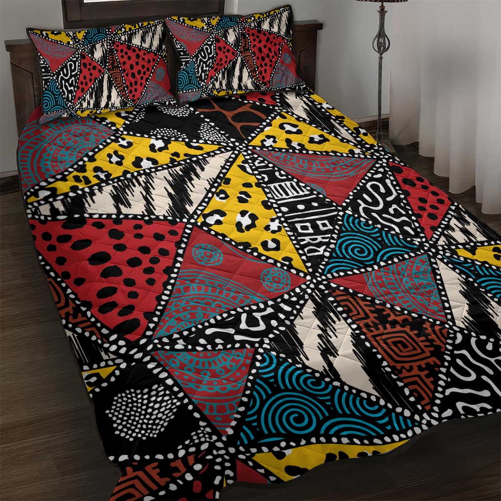 African Wild Animal Skins Quilt Bed Set Triangles Pattern Afro Pattern Style LT9
