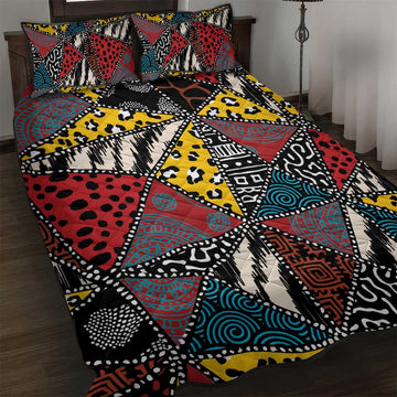 African Wild Animal Skins Quilt Bed Set Triangles Pattern Afro Pattern Style LT9