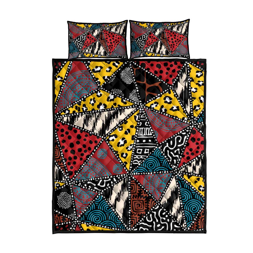 African Wild Animal Skins Quilt Bed Set Triangles Pattern Afro Pattern Style LT9