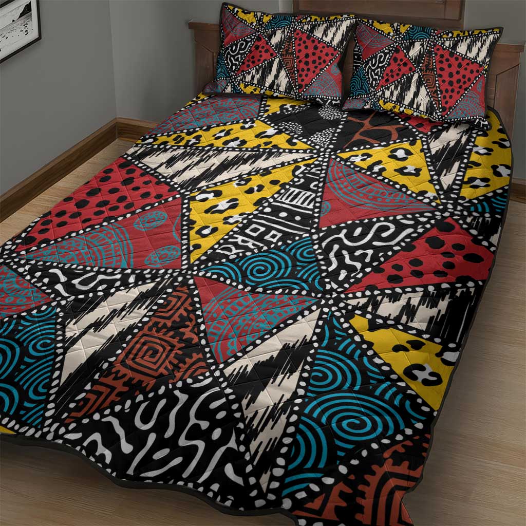 African Wild Animal Skins Quilt Bed Set Triangles Pattern Afro Pattern Style LT9