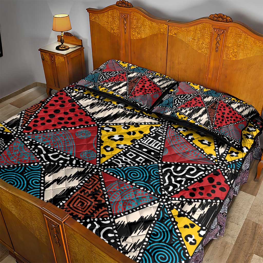 African Wild Animal Skins Quilt Bed Set Triangles Pattern Afro Pattern Style LT9