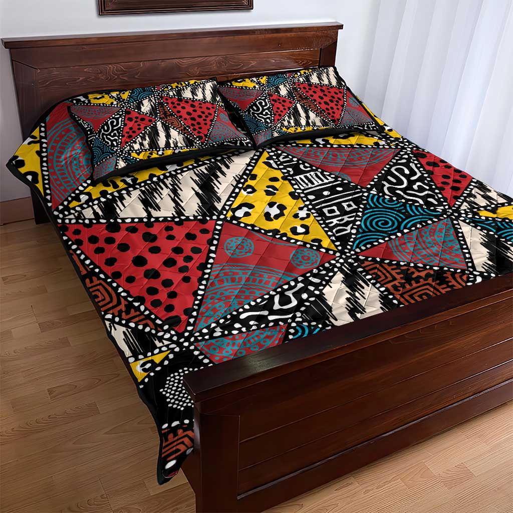 African Wild Animal Skins Quilt Bed Set Triangles Pattern Afro Pattern Style LT9