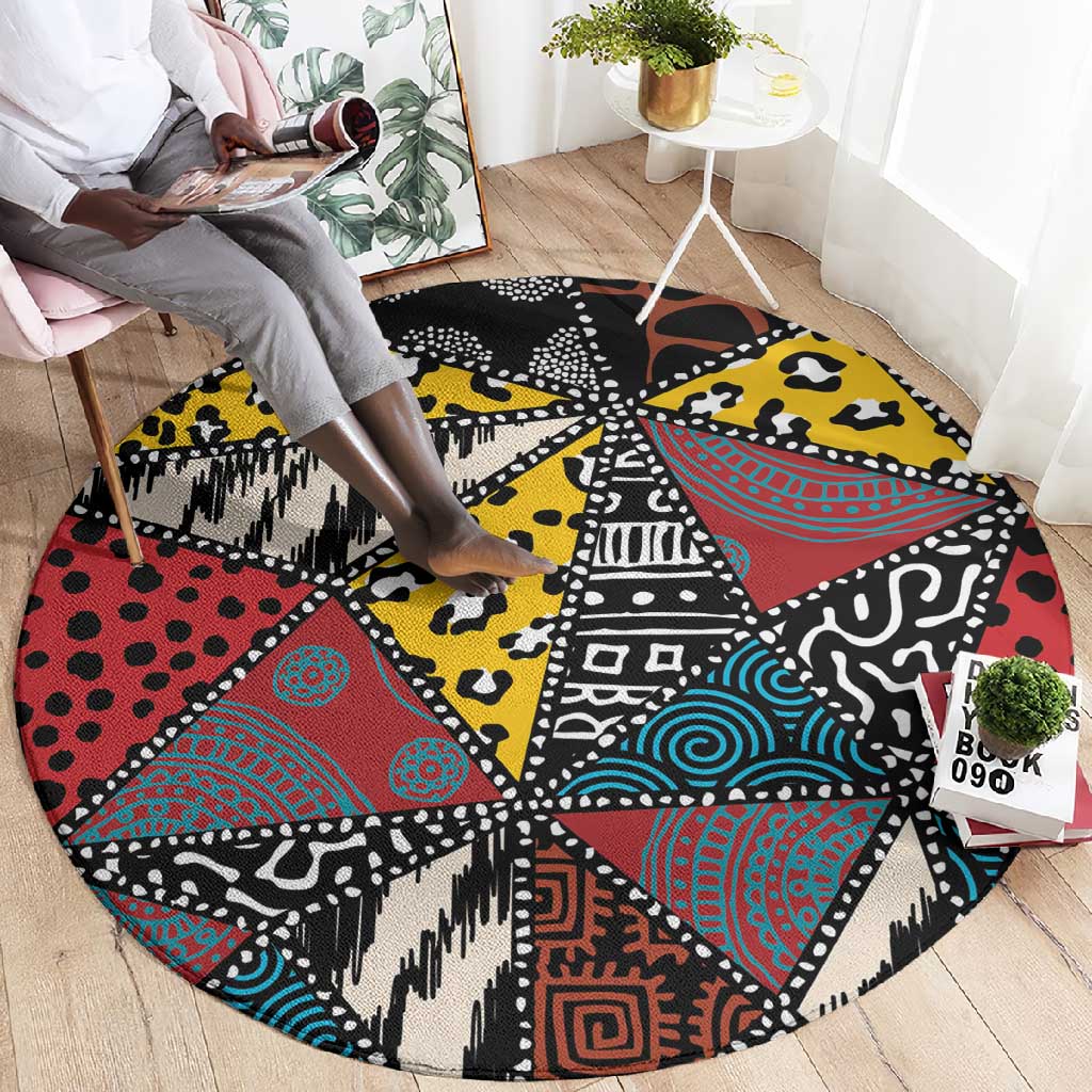 African Wild Animal Skins Round Carpet Triangles Pattern Afro Pattern Style LT9