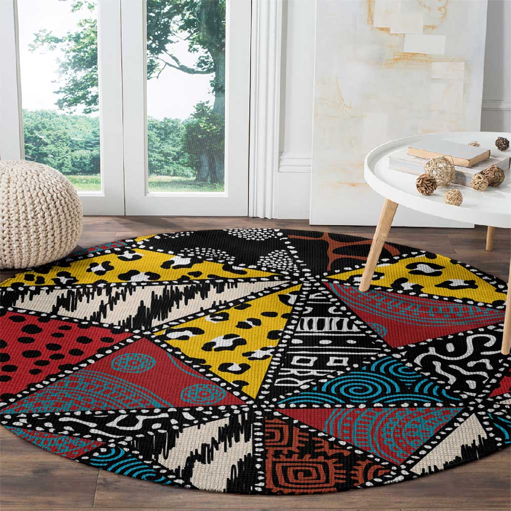 African Wild Animal Skins Round Carpet Triangles Pattern Afro Pattern Style LT9