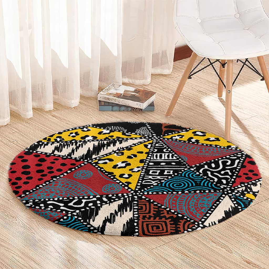 African Wild Animal Skins Round Carpet Triangles Pattern Afro Pattern Style LT9