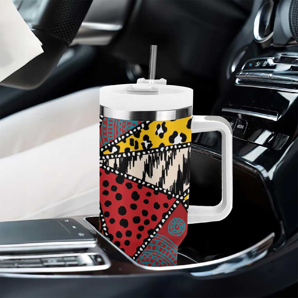 African Wild Animal Skins Tumbler With Handle Triangles Pattern Afro Pattern Style LT9