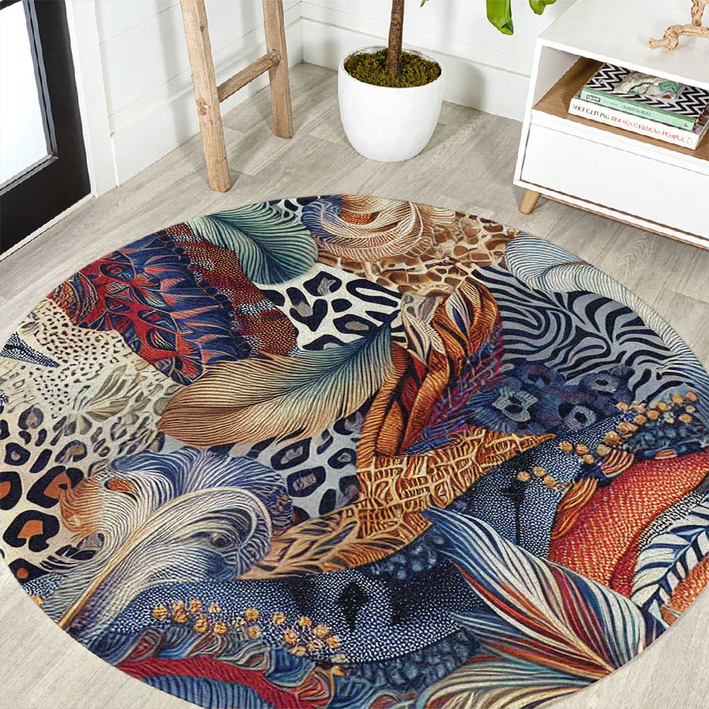 African Wild Animal Skins Round Carpet Unique Leopard Zebra And Snake Patterns LT9