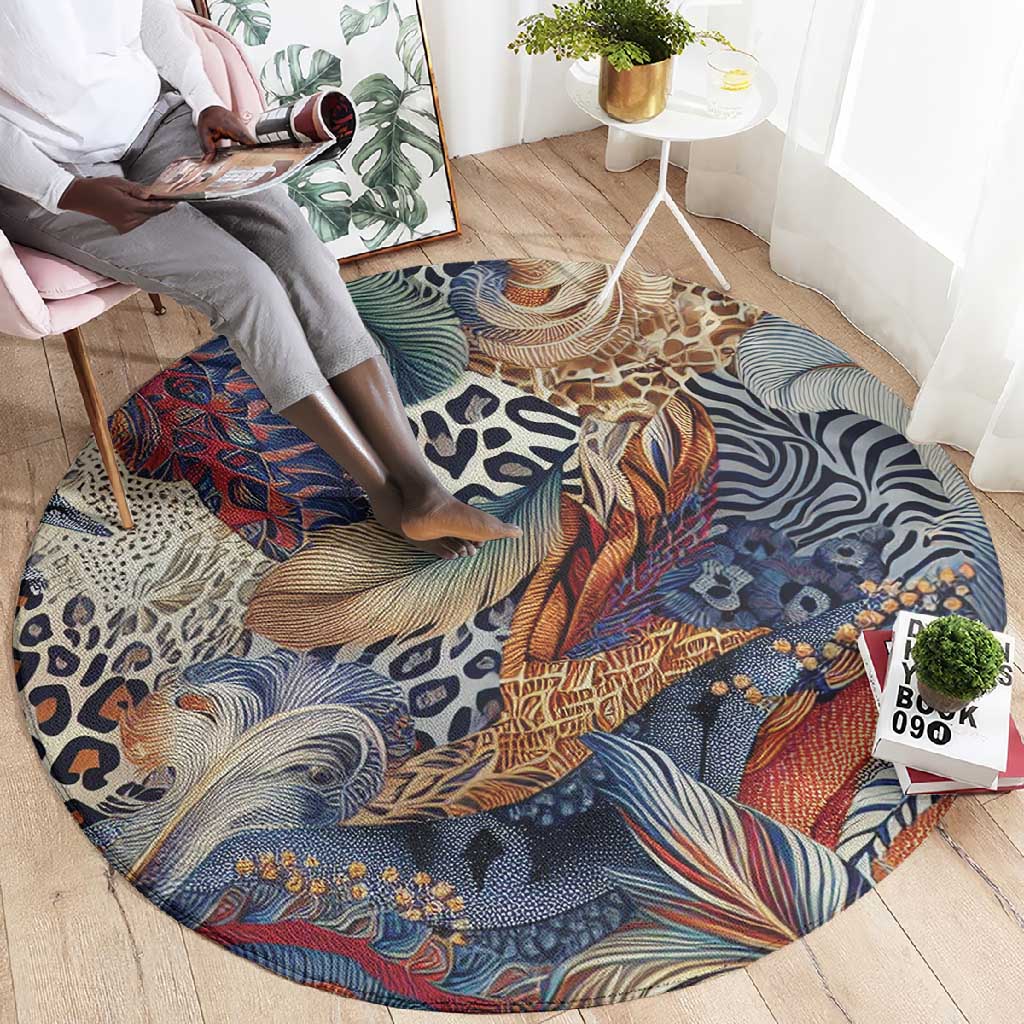 African Wild Animal Skins Round Carpet Unique Leopard Zebra And Snake Patterns LT9