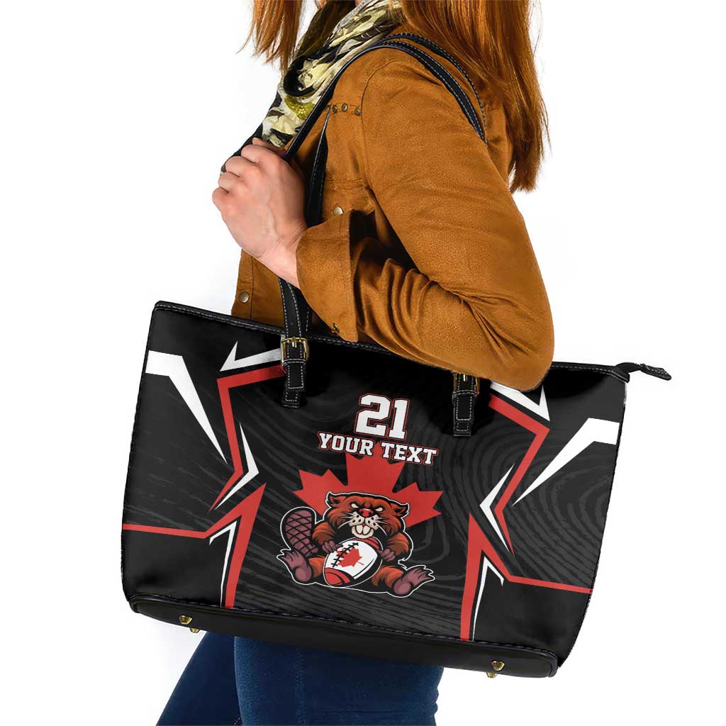 Custom Canada Rugby Pacific Leather Tote Bag Beaver and Maple Leaf LT9