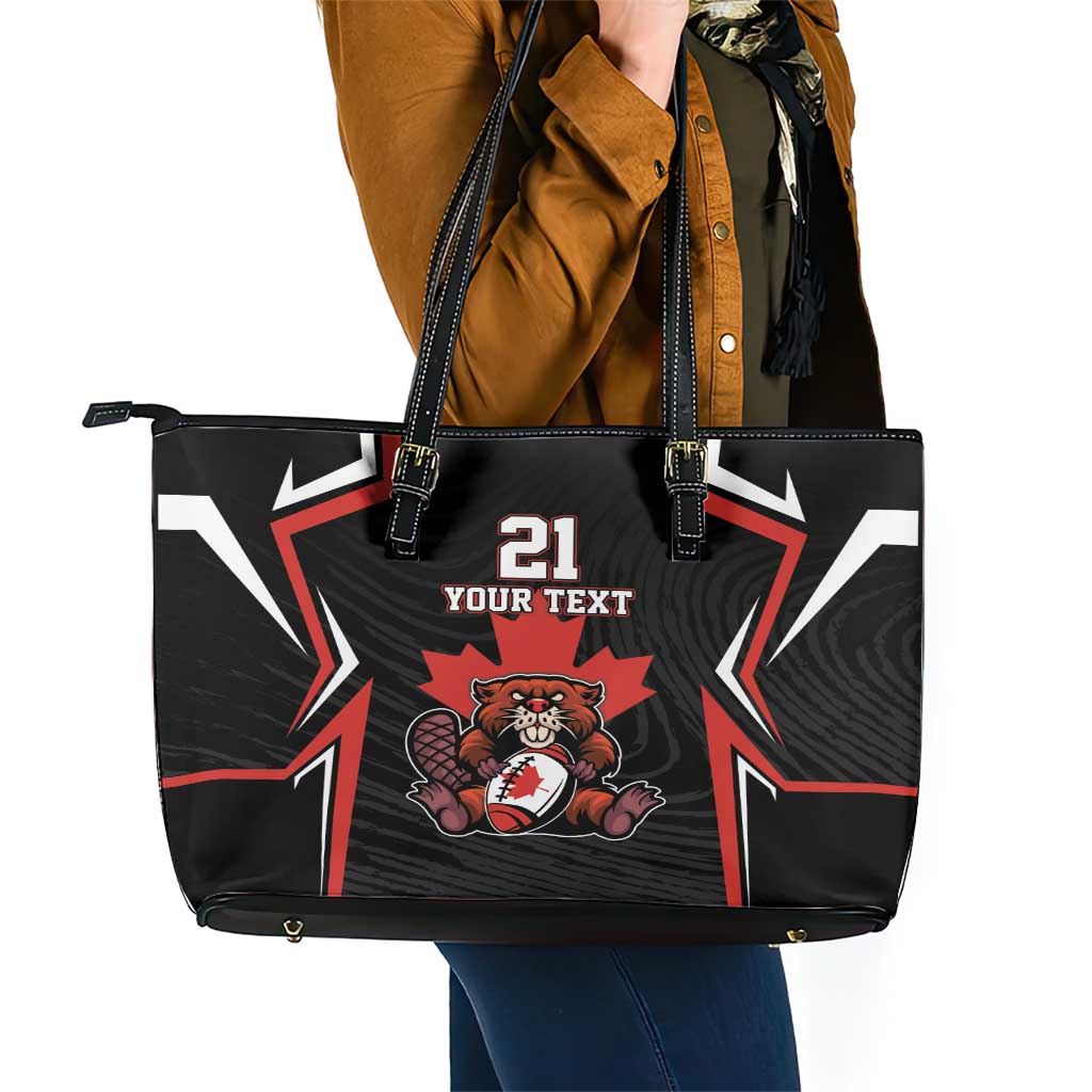 Custom Canada Rugby Pacific Leather Tote Bag Beaver and Maple Leaf LT9