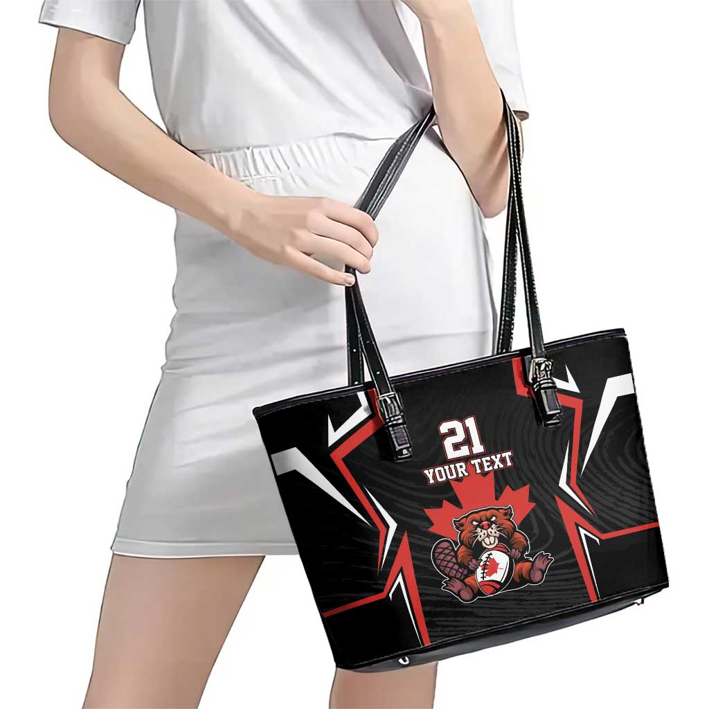Custom Canada Rugby Pacific Leather Tote Bag Beaver and Maple Leaf LT9