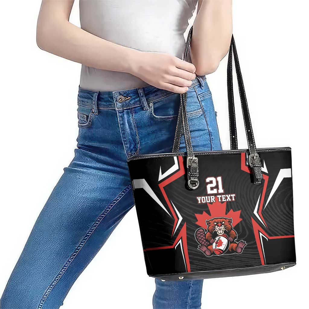 Custom Canada Rugby Pacific Leather Tote Bag Beaver and Maple Leaf LT9