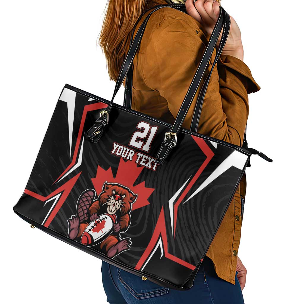 Custom Canada Rugby Pacific Leather Tote Bag Beaver and Maple Leaf LT9
