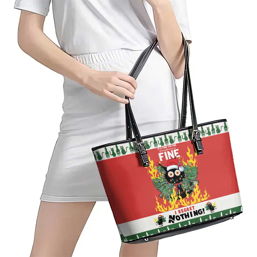 Merry Cat-Mas Leather Tote Bag Christmas It's Fine I'm Fine Everything is Fine LT9