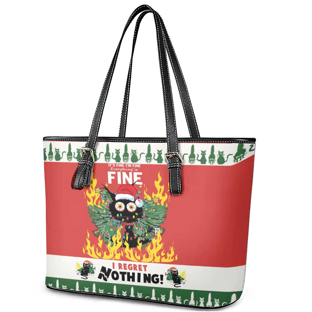 Merry Cat-Mas Leather Tote Bag Christmas It's Fine I'm Fine Everything is Fine LT9